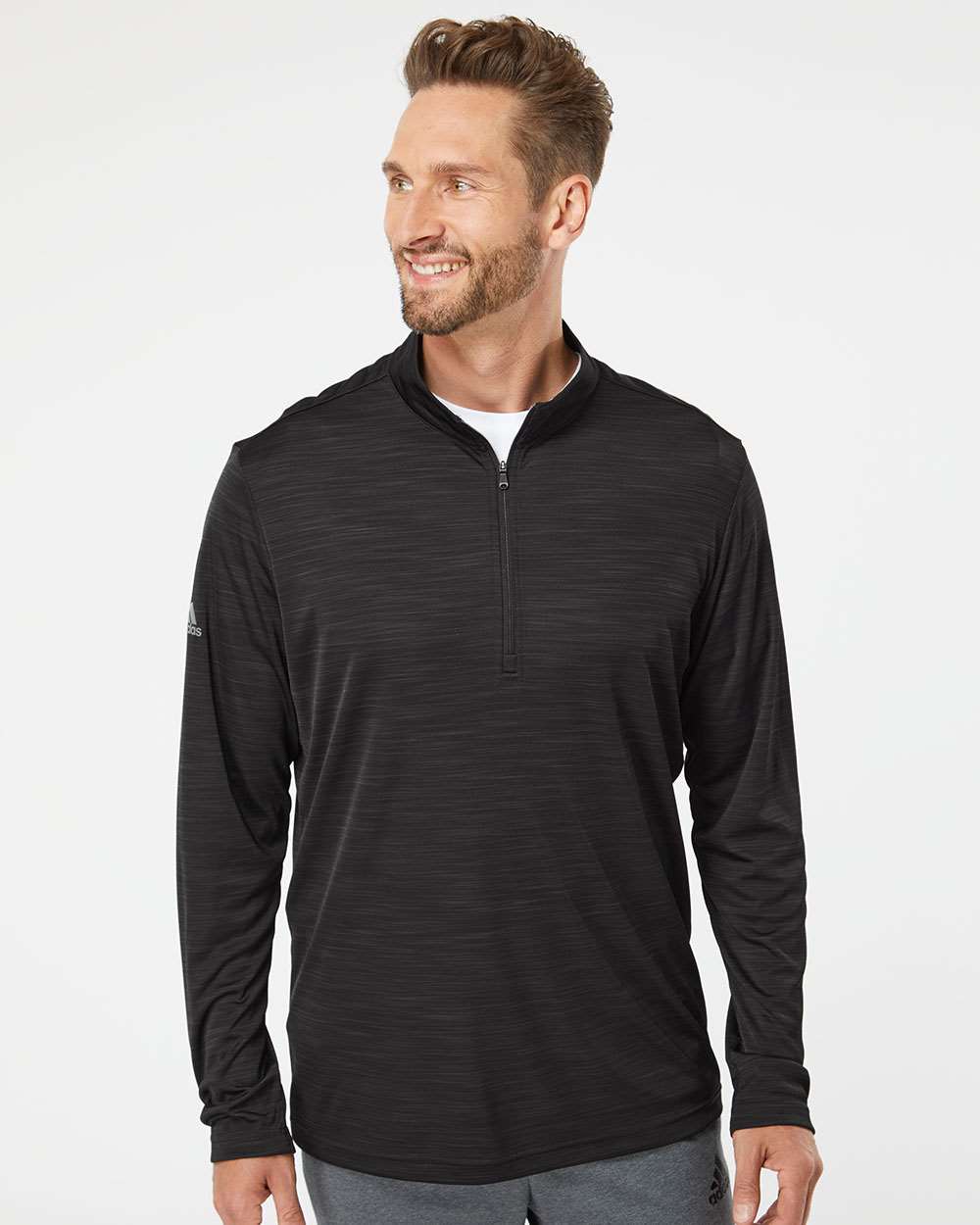 Adidas  A475 Lightweight Mélange Quarter-Zip Pullover #colormdl_Black Melange