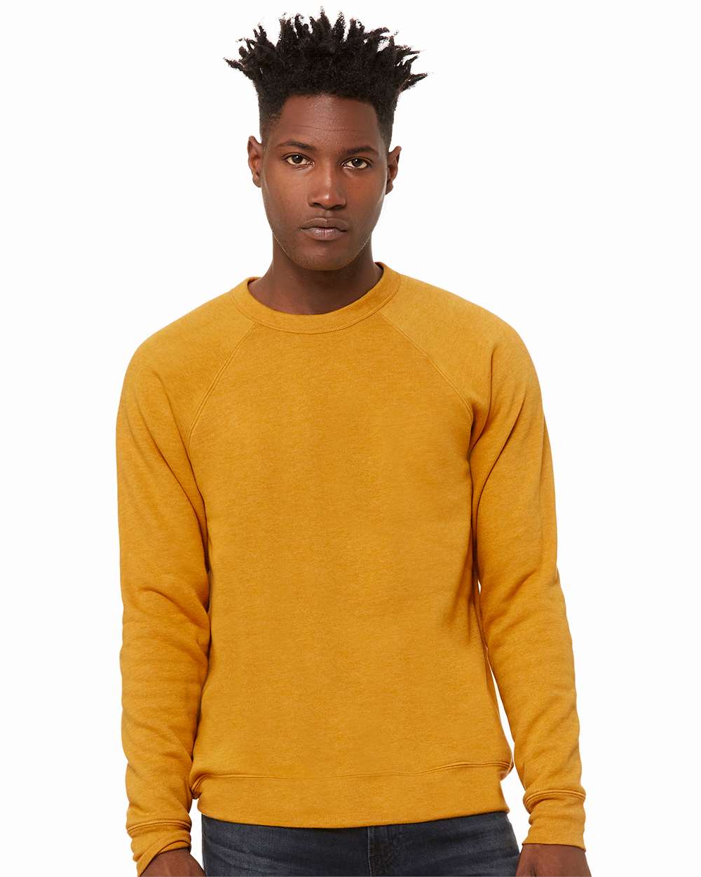 mdl Heather Mustard Color Unisex Sponge Fleece Raglan Crewneck Sweatshirt