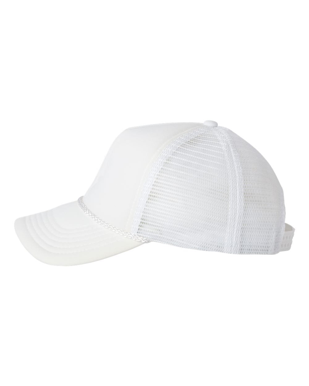 White and White Color Mesh-Back Trucker Cap Side View