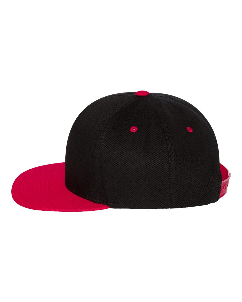Black and Red Color Flat Bill Cap Side View