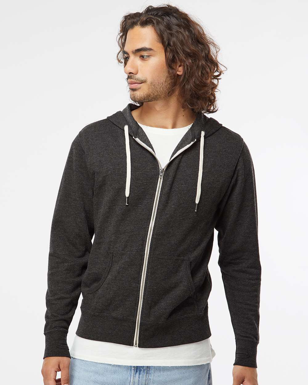 Independent Trading Co. Icon Unisex Lightweight Loopback Terry Full-Zip Hooded Sweatshirt SS1000Z #colormdl_Charcoal Heather