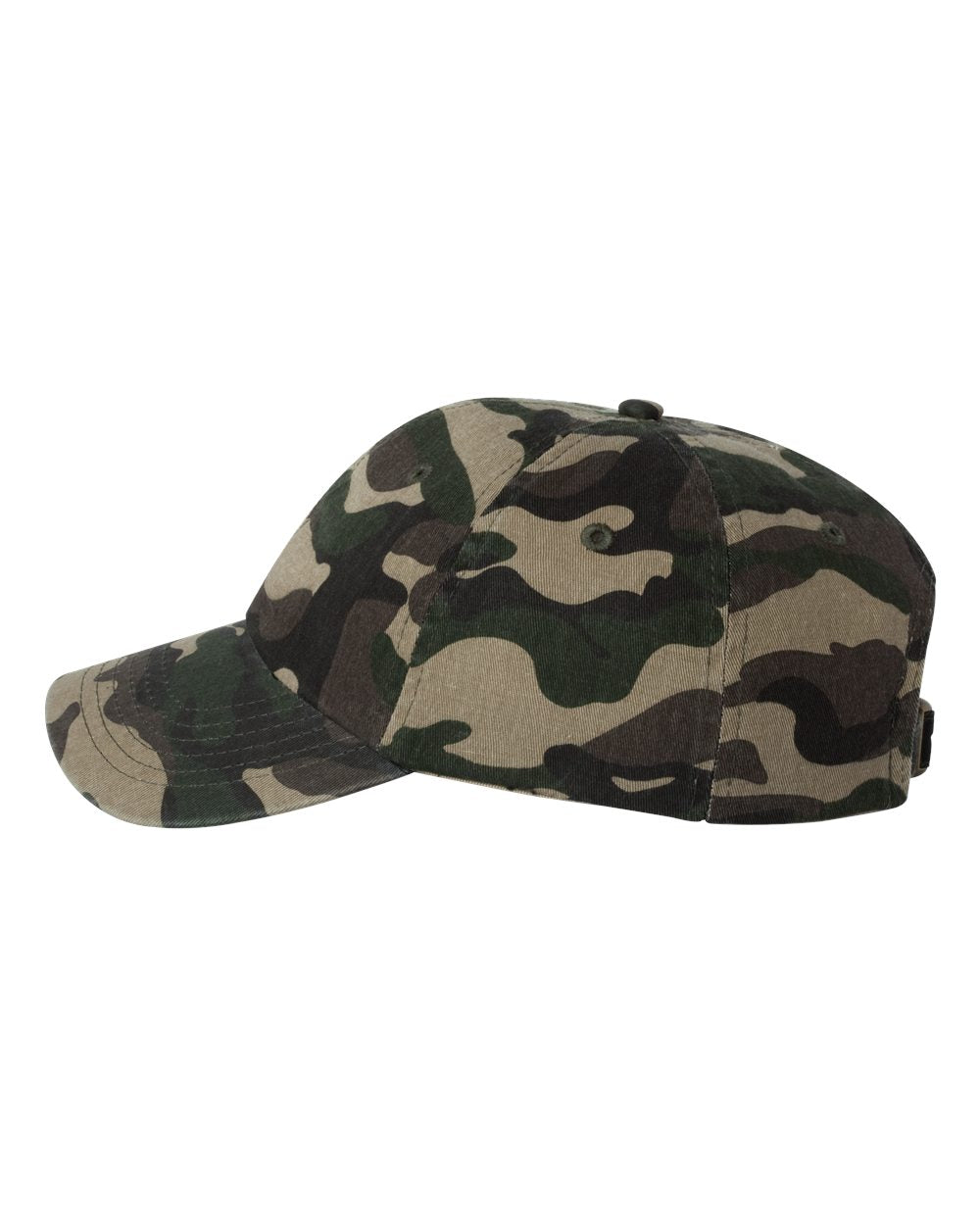 Green Camo Color Adult Bio-Washed Classic Dad’s Cap Side View