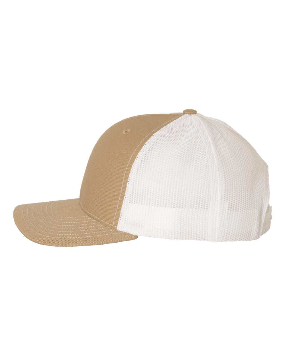 Khaki and White Color Adjustable Snapback Trucker Cap Side View