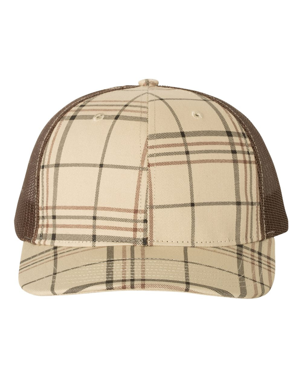 Plaid Print Khaki, Black and Brown Color Patterned Snapback Trucker Cap
