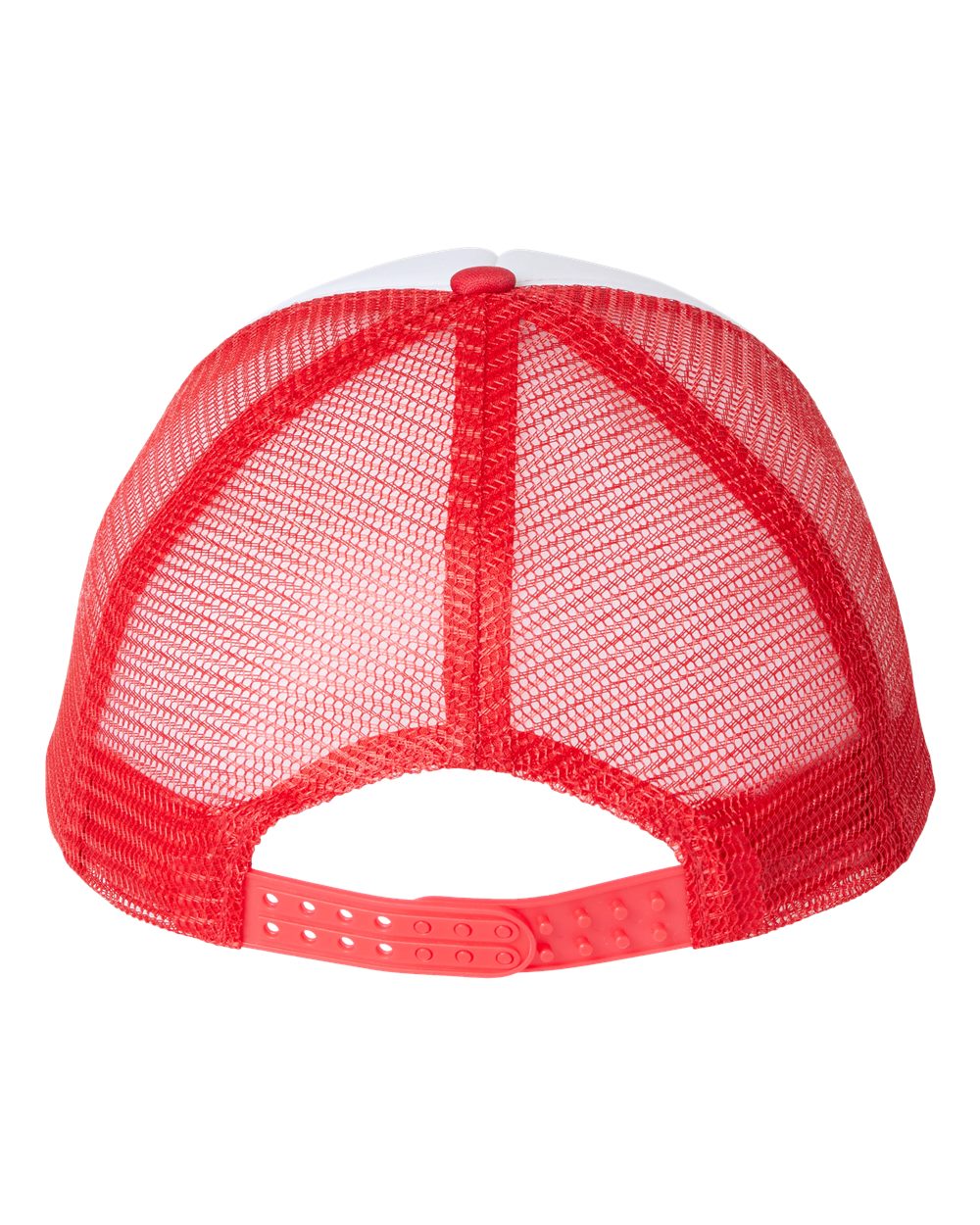 White and Red Color Mesh-Back Trucker Cap Back View