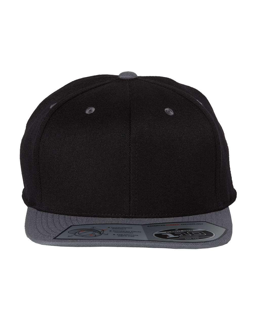 Flexfit 110® Flat Bill Snapback Cap 110F Black and Grey Color Flexfit 110® Flat Bill Snapback Cap