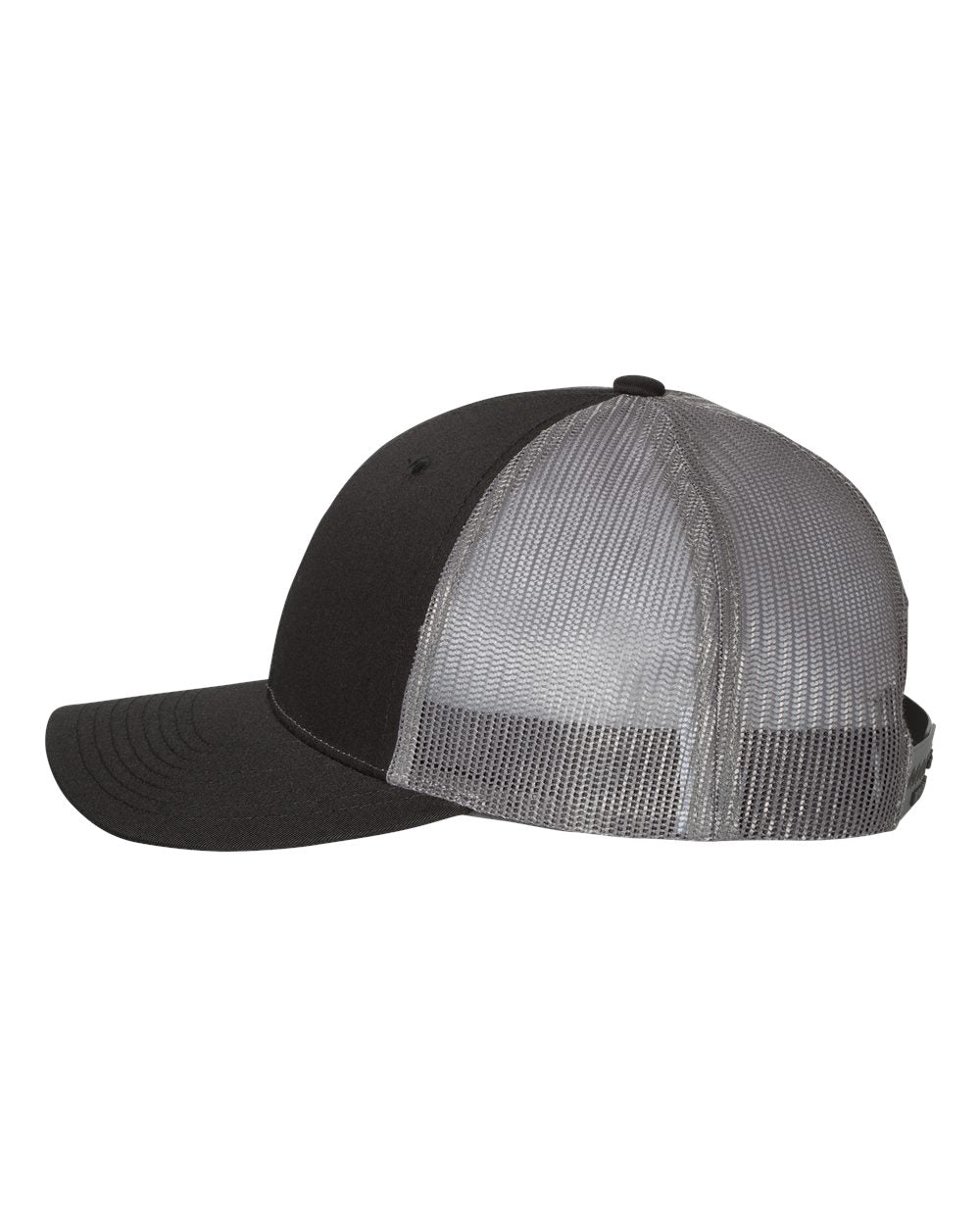Black and Charcoal Color Richardson Low Pro Trucker Cap Side View