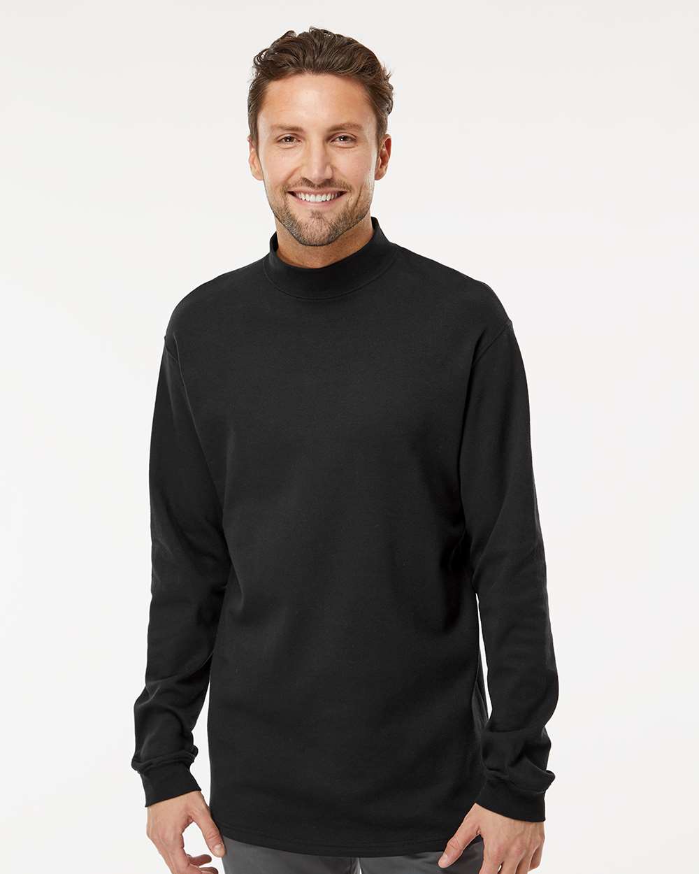 King Fashion Jersey Interlock Mockneck Long Sleeve T-Shirt KF4600 #colormdl_Black
