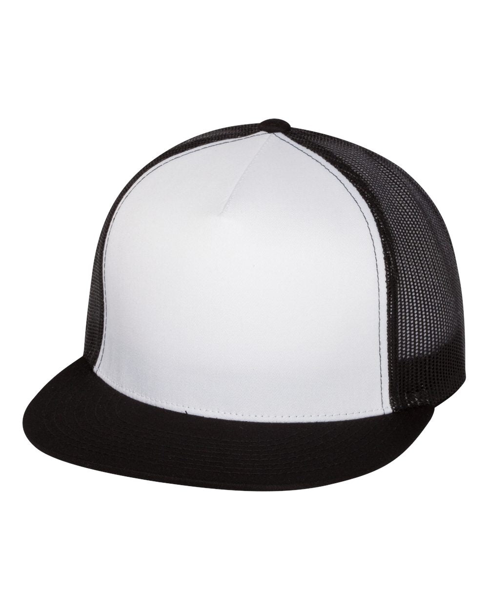 Black, White and Black Color Flat Bill Trucker Cap