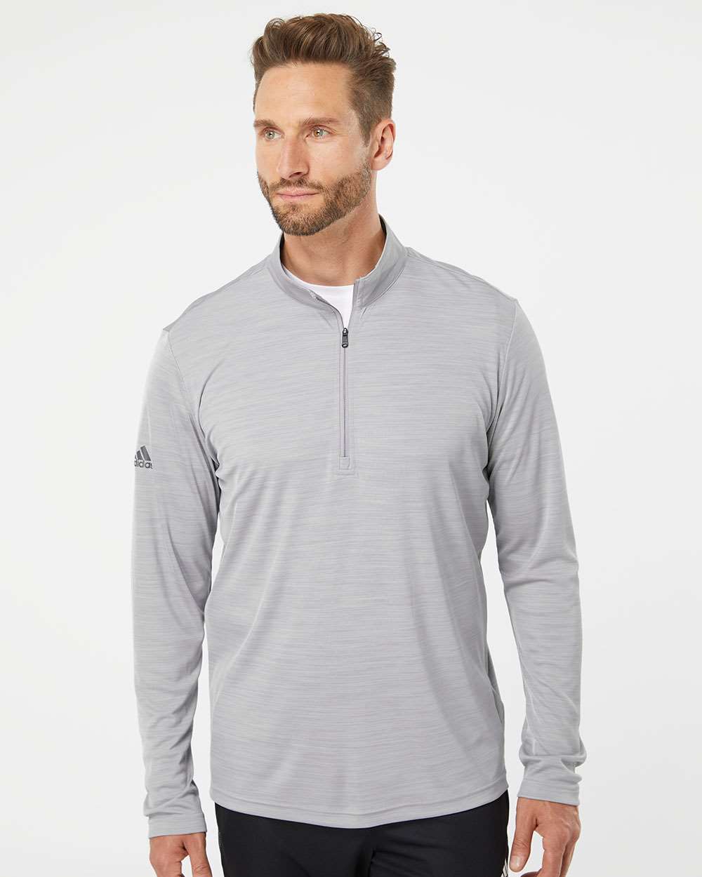 Adidas  A475 Lightweight Mélange Quarter-Zip Pullover #colormdl_Mid Grey Melange