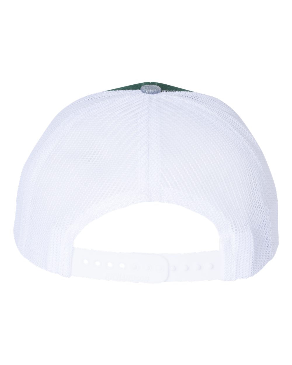 Dark Green, White, and Heather Grey Color Adjustable Snapback Trucker Cap Back View