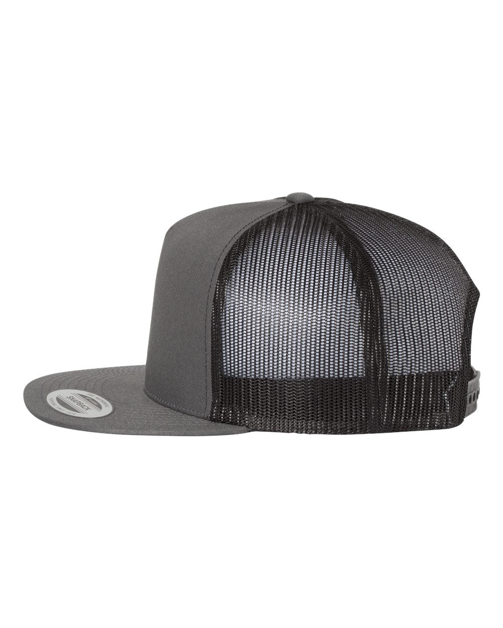 Charcoal and Black Color Flat Bill Trucker Cap Side View