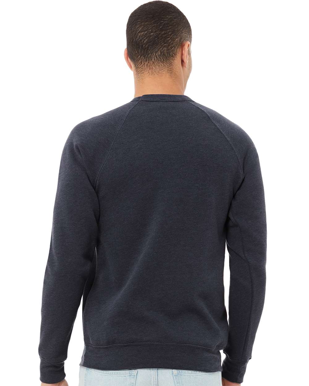 BELLA + CANVAS Unisex Sponge Fleece Raglan Crewneck Sweatshirt 3901 mdl Heather Navy Color Unisex Sponge Fleece Raglan Crewneck Sweatshirt