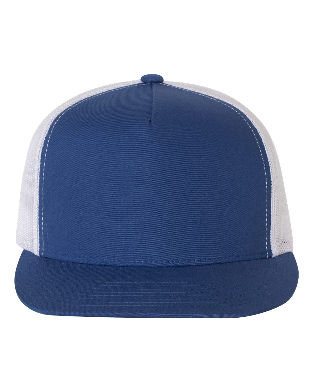 Royal and White Color Flat Bill Trucker Cap