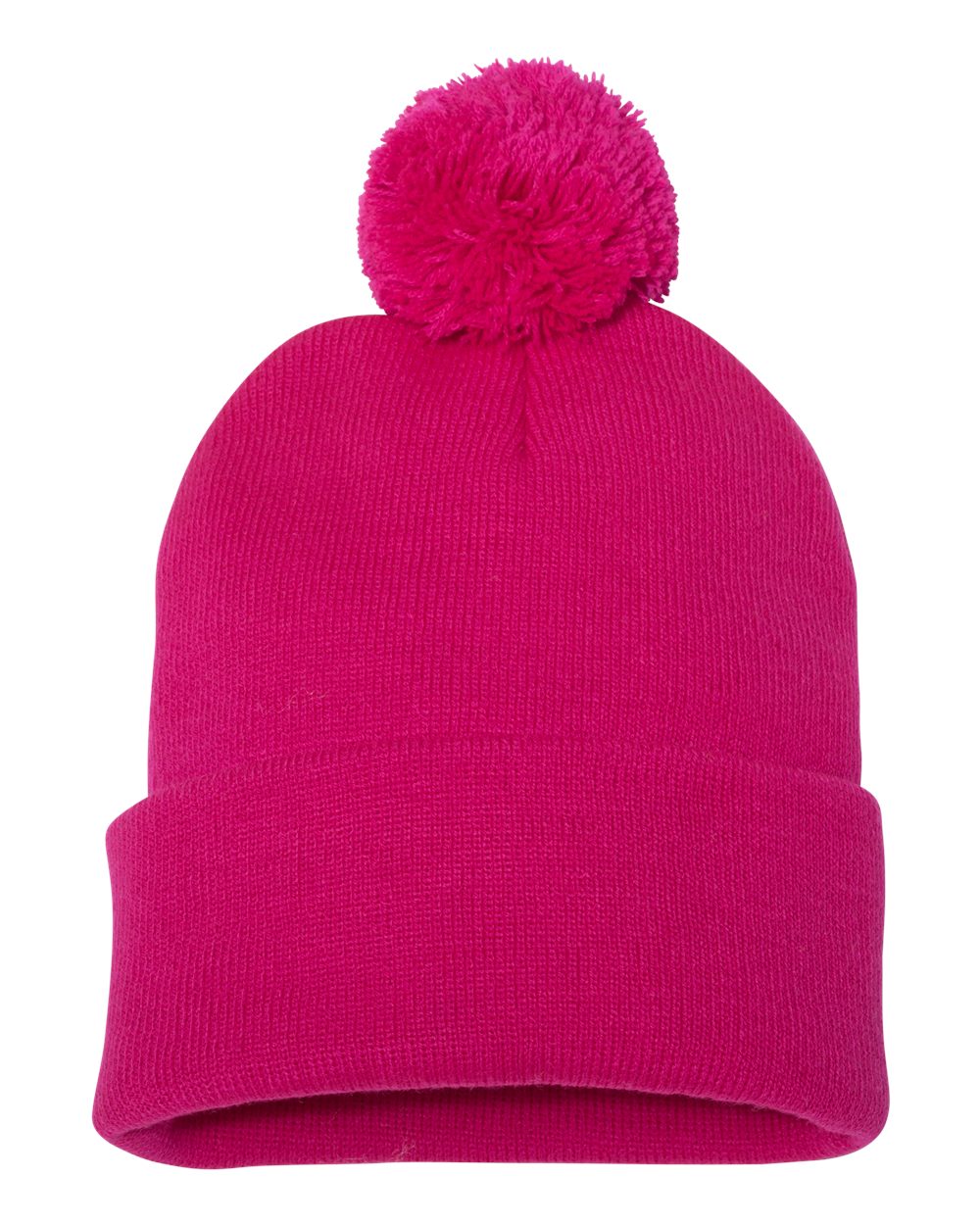 Neon Fuchsia Color Pom-Pom 12" Knit Beanie