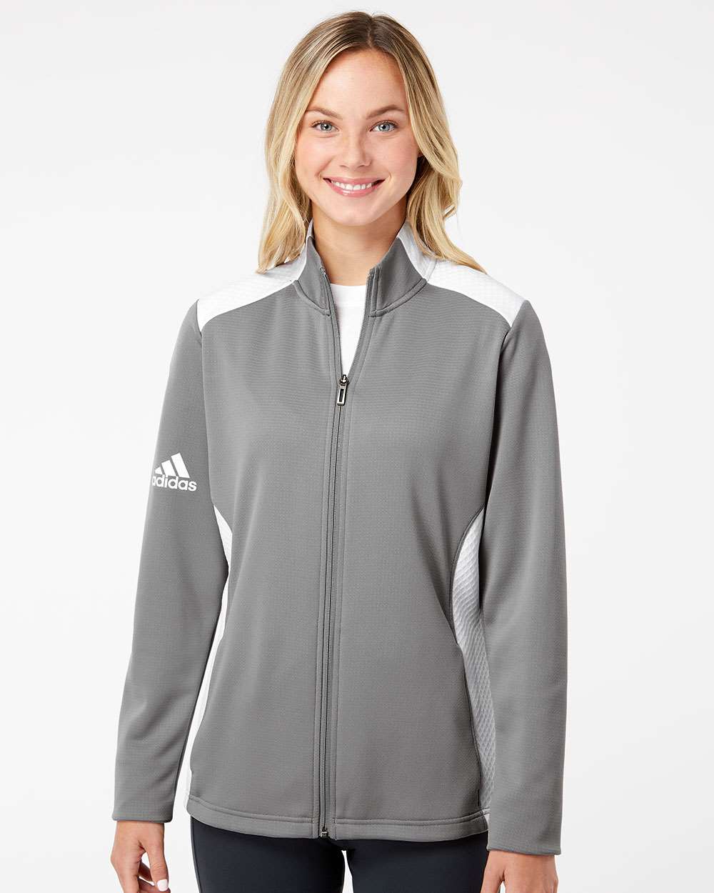 Adidas A529 Women's Textured Mixed Media Full-Zip Jacket #colormdl_Grey Three/ White