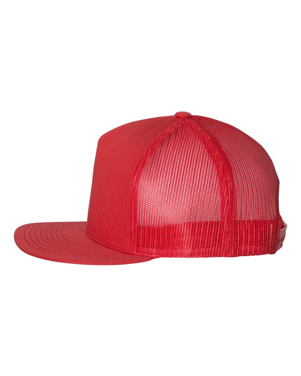 Red Color Flat Bill Trucker Cap Side View