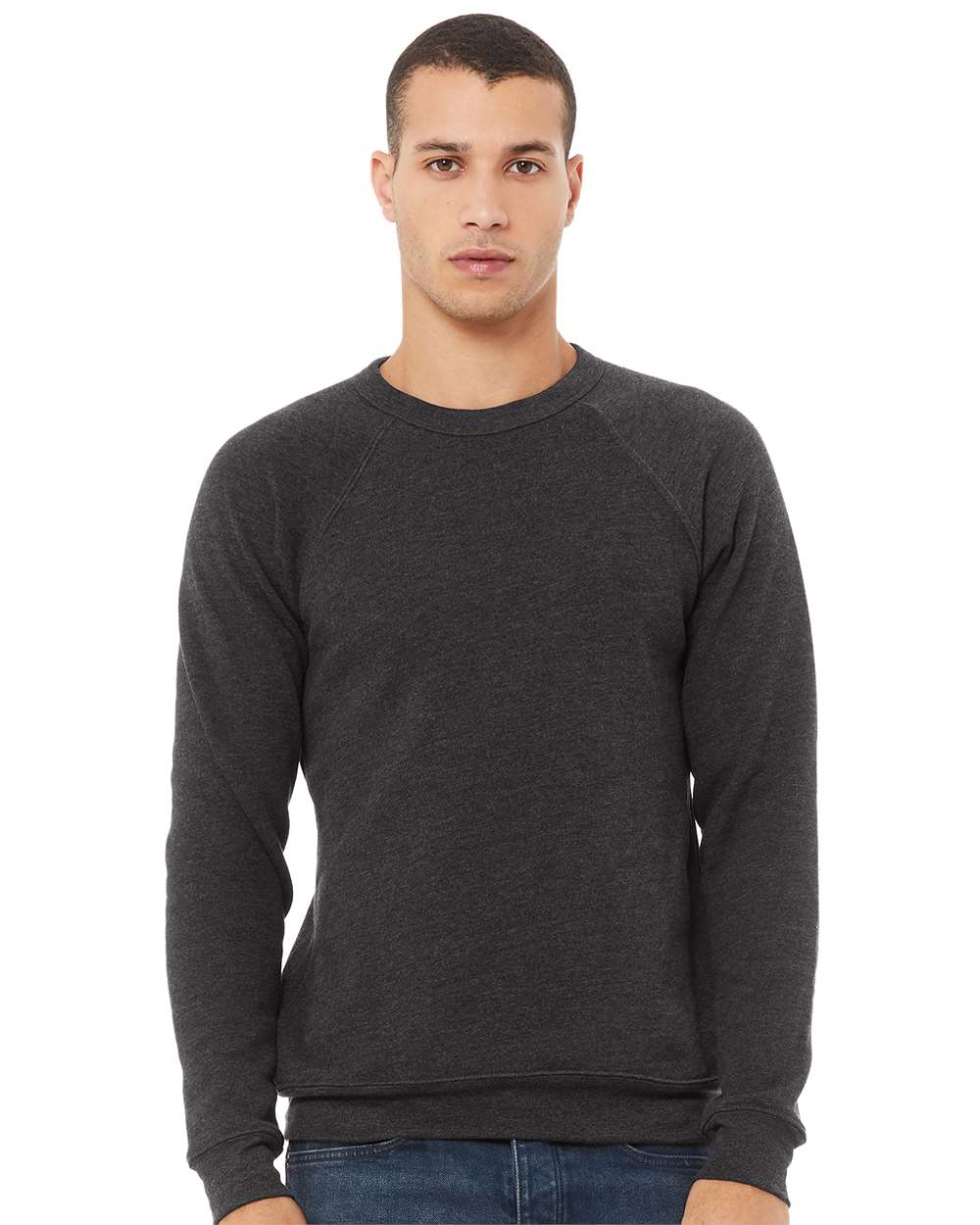 mdl Dark Grey Heather Color Unisex Sponge Fleece Raglan Crewneck Sweatshirt