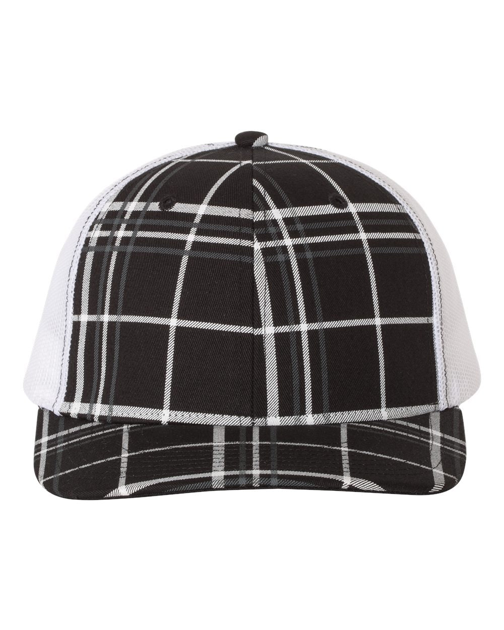 Plaid Print Black, Charcoal and White Color Patterned Snapback Trucker Cap