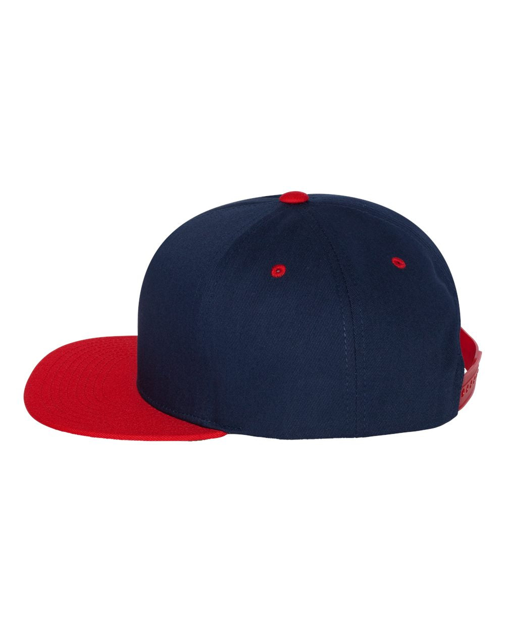 Navy and Red Color Flat Bill Cap Side View