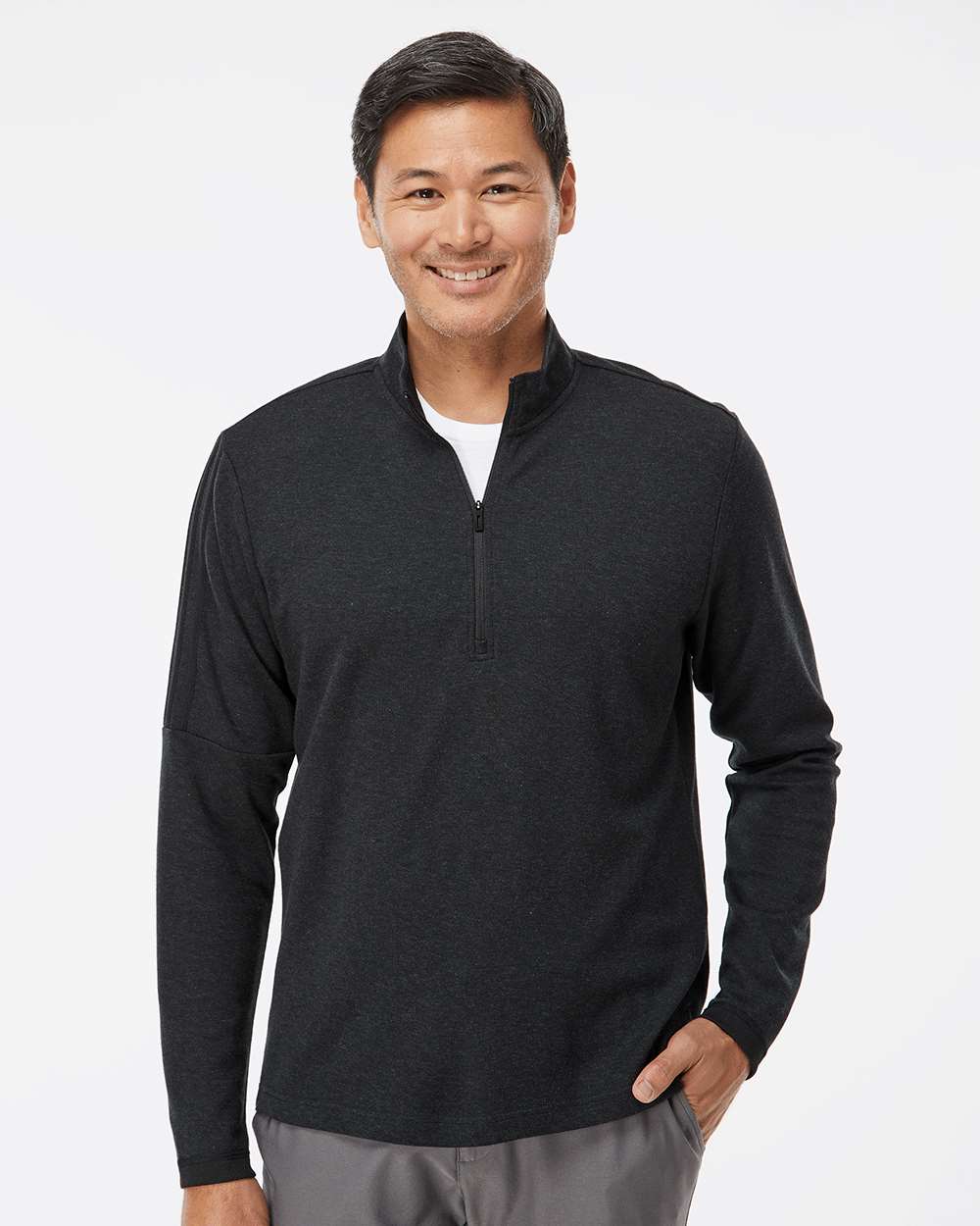 Adidas A554 3-Stripes Quarter-Zip Sweater #colormdl_Black Melange