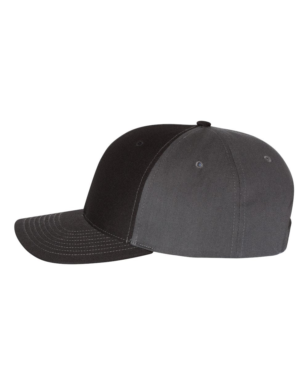 Richardson Twill Back Trucker Cap 312 Black and Charcoal Color Richardson Twill Back Trucker Cap Side View