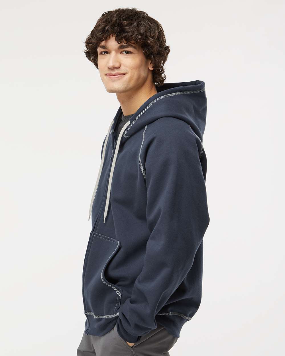 King Fashion Extra Heavy Full-Zip Hooded Sweatshirt KP8017 #colormdl_Navy