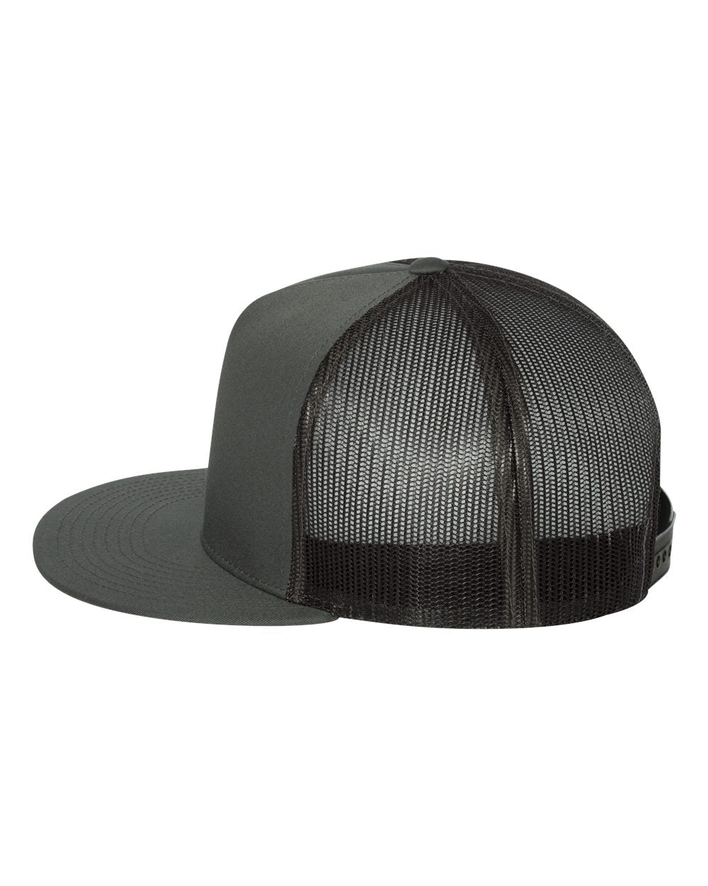 Charcoal Color Flat Bill Trucker Cap Side View
