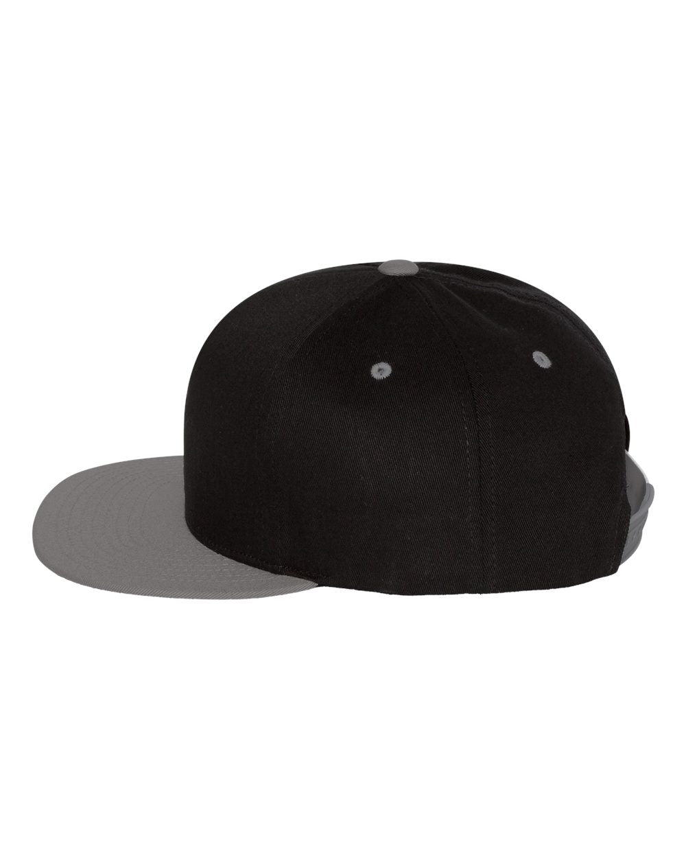 Black and Grey Color Flat Bill Cap Side View