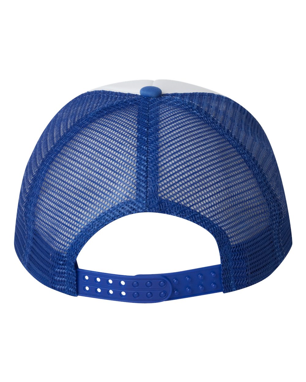 Valucap Foam Mesh-Back Trucker Cap VC700 White and Royal Color Mesh-Back Trucker Cap Back View