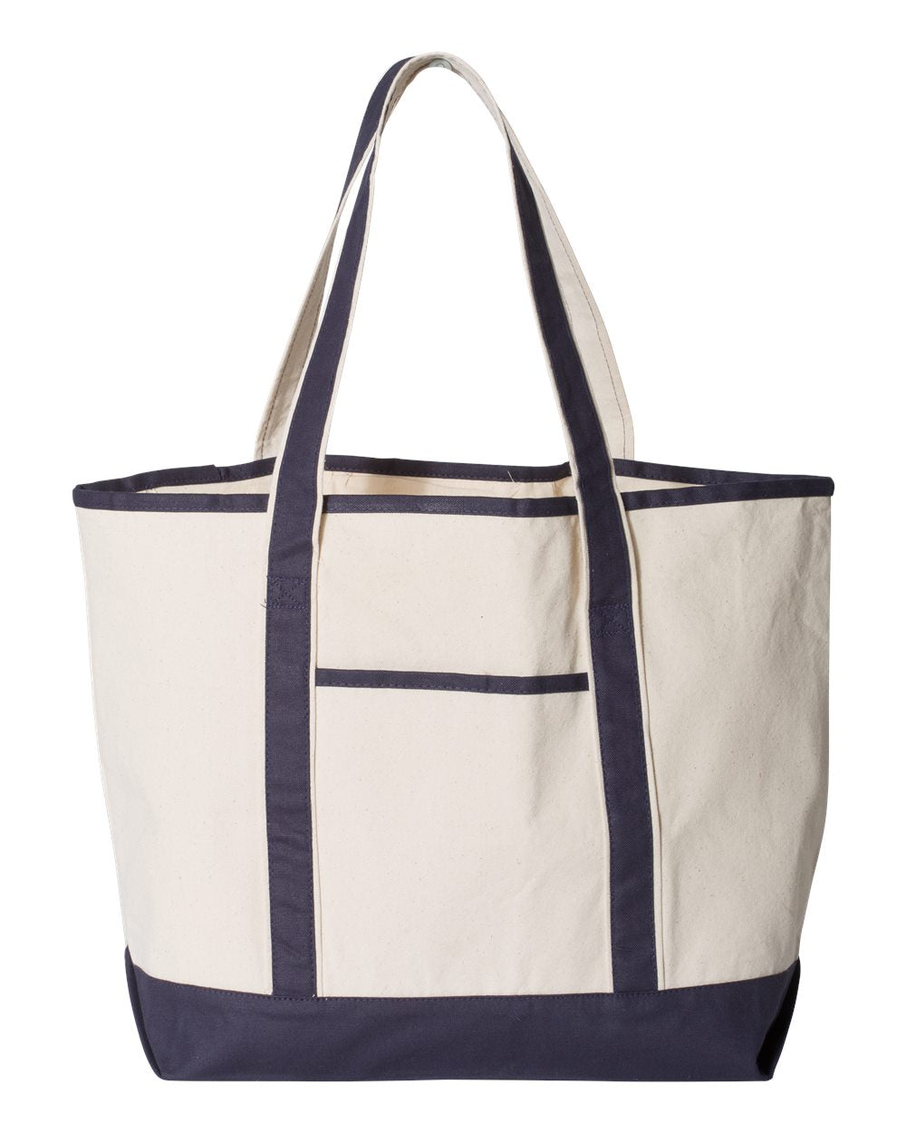 Q-Tees 34.6L Large Canvas Deluxe Tote Q1500 #color_Natural/ Navy