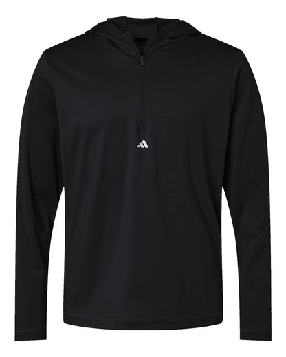 Adidas A596 Lightweight Performance Quarter-Zip Hooded Pullover #color_Black