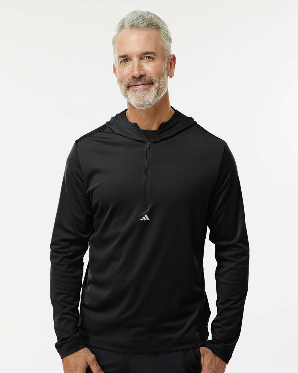 Adidas A596 Lightweight Performance Quarter-Zip Hooded Pullover #colormdl_Black