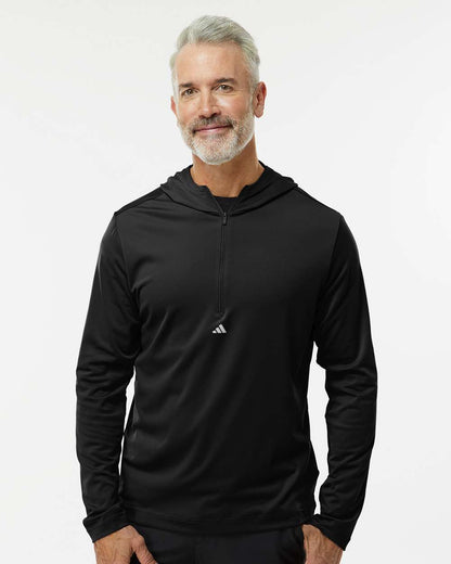 Adidas A596 Lightweight Performance Quarter-Zip Hooded Pullover #colormdl_Black