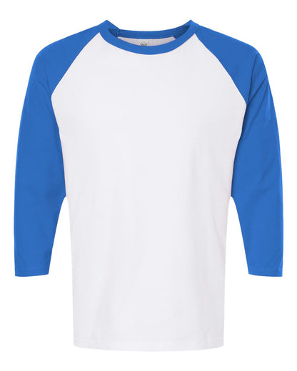 M&O Raglan Three-Quarter Sleeve Baseball T-Shirt 5540 #color_White/ Royal