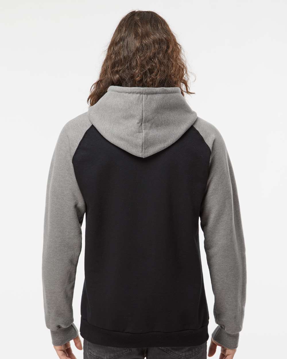 King Fashion Fleece Raglan Hooded Sweatshirt KF4042 #colormdl_Black/ Grey Heather