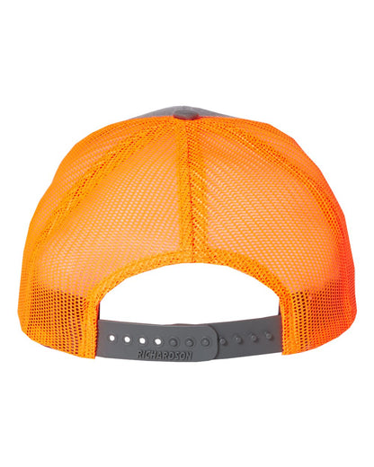 Richardson Adjustable Snapback Trucker Cap 112 #color_Charcoal/ Neon Orange