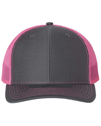 Richardson Adjustable Snapback Trucker Cap 112 #color_Charcoal/ Neon Pink