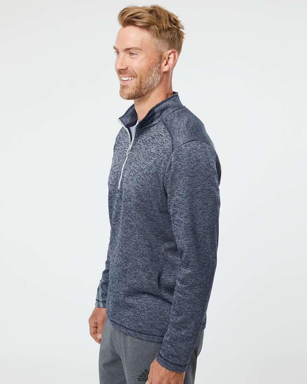Adidas A284 Brushed Terry Heathered Quarter-Zip Pullover #colormdl_Navy Heather/ Mid Grey