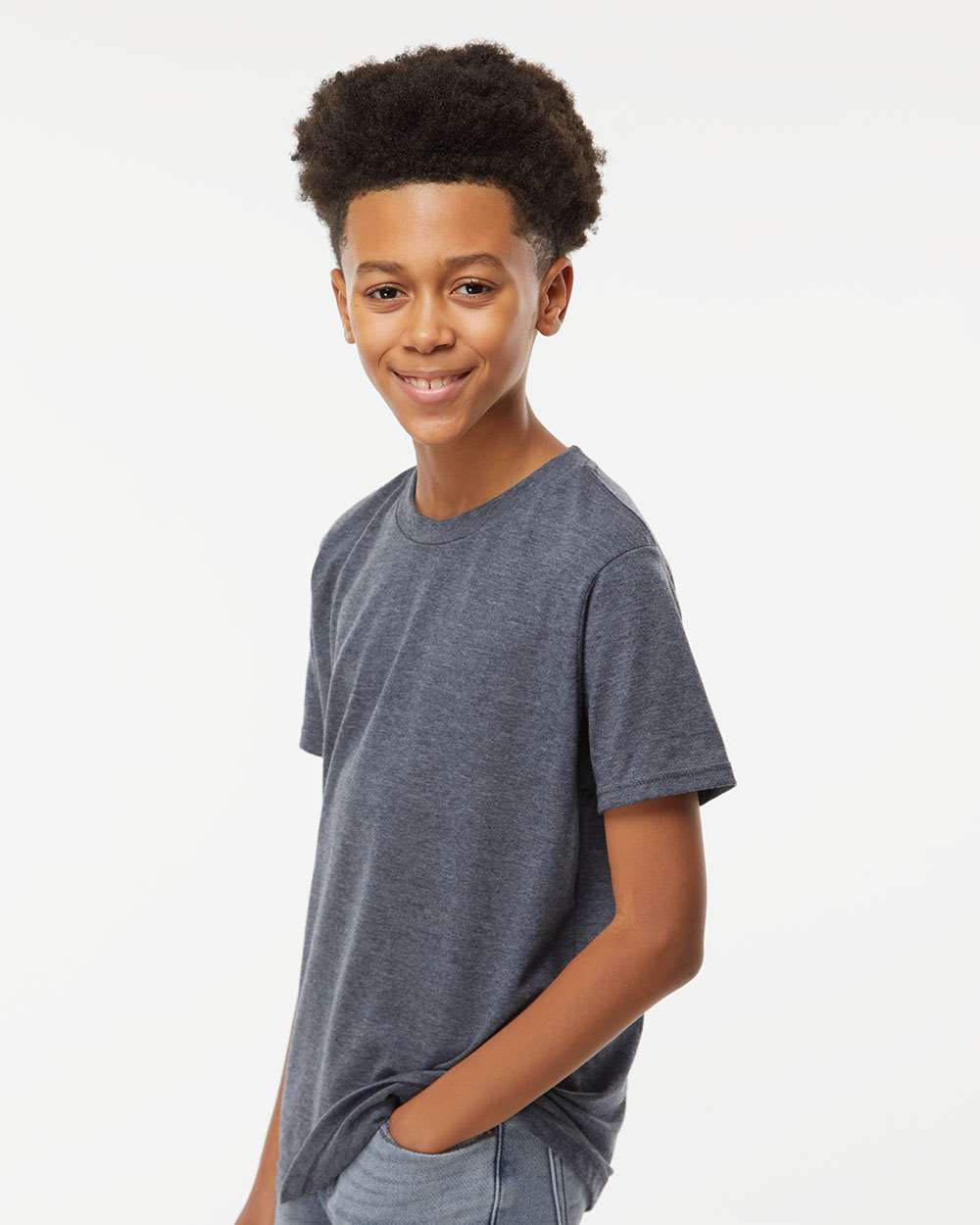 M&O Youth Deluxe Blend T-Shirt 3544 #colormdl_Heather Navy