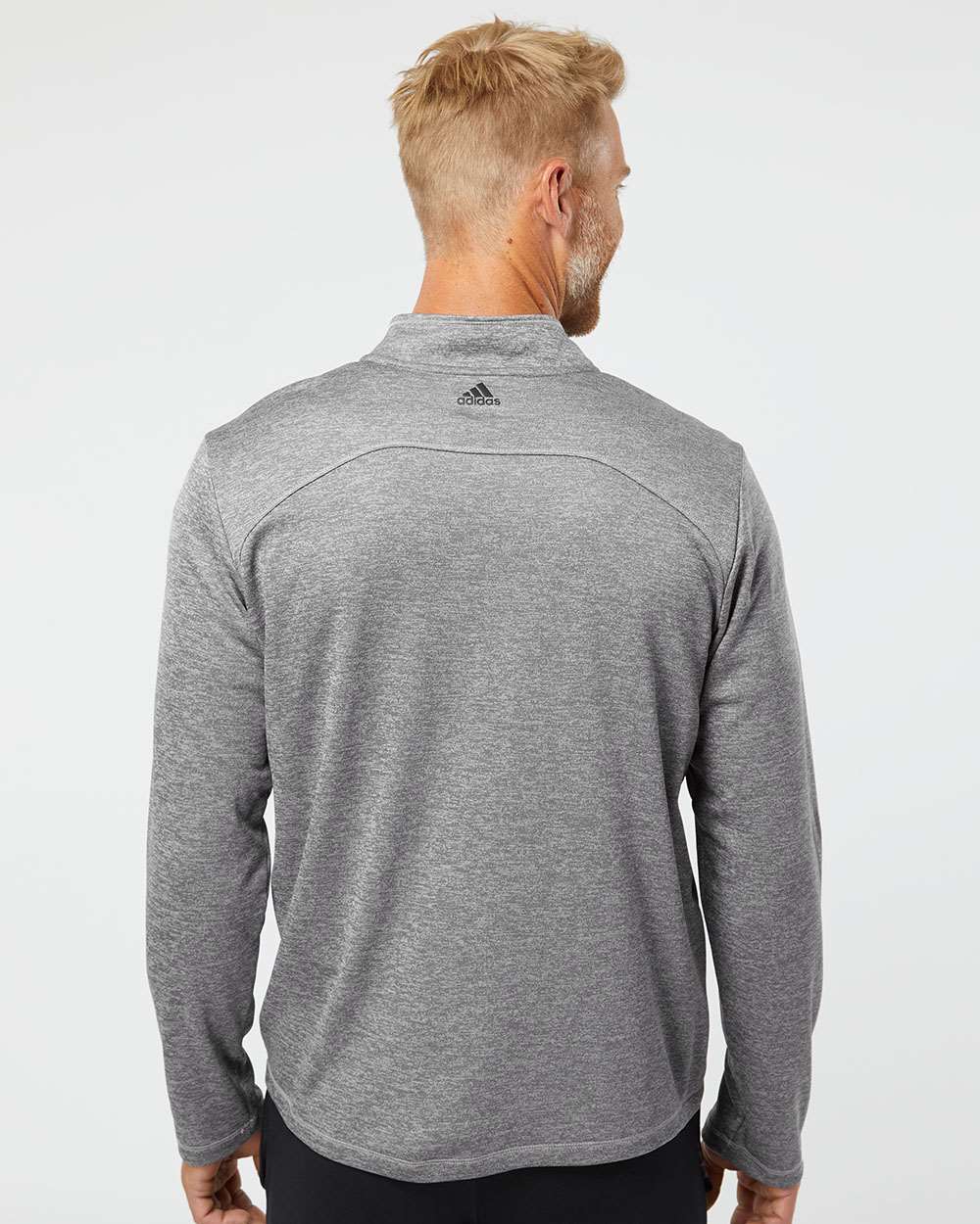 Adidas A284 Brushed Terry Heathered Quarter-Zip Pullover #colormdl_Mid Grey Heather/ Black