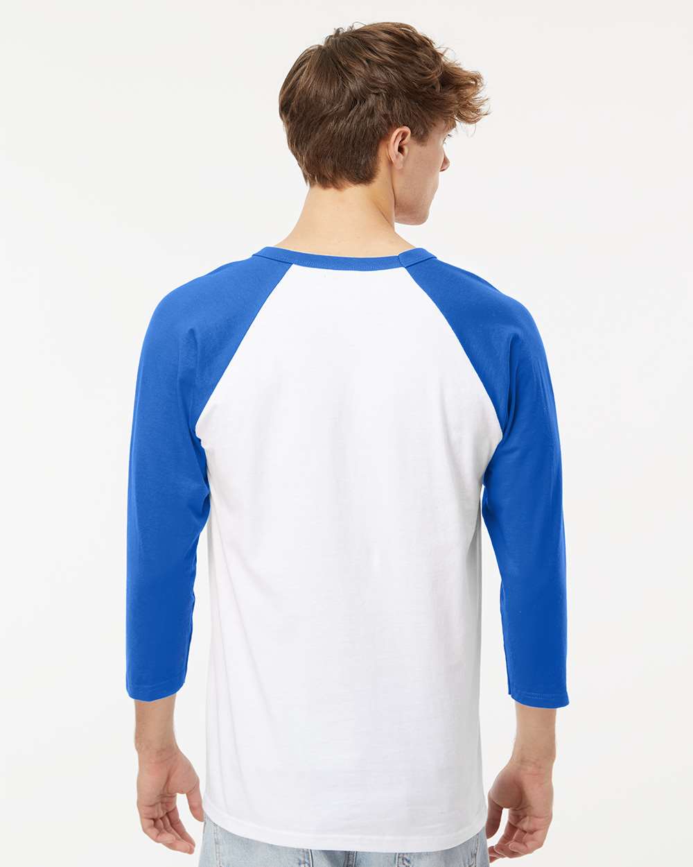 M&O Raglan Three-Quarter Sleeve Baseball T-Shirt 5540 #colormdl_White/ Royal