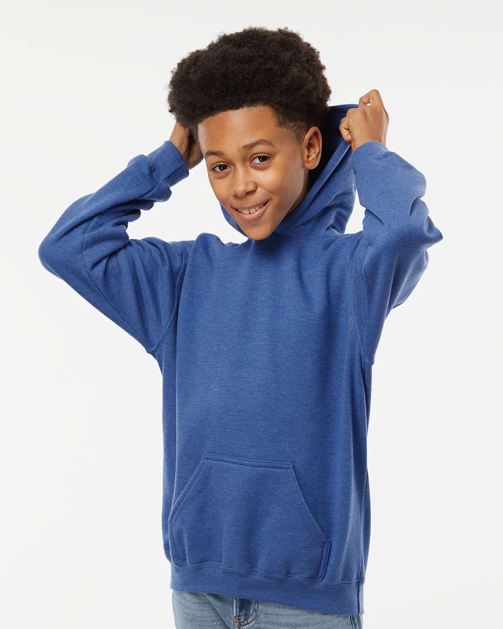 M&O Youth Fleece Pullover Hoodie 3322 #colormdl_Heather Royal
