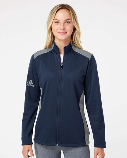Adidas A529 Women's Textured Mixed Media Full-Zip Jacket #colormdl_Collegiate Navy/ Grey Three