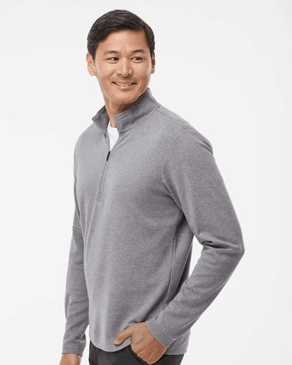 Adidas A554 3-Stripes Quarter-Zip Sweater #colormdl_Grey Three Melange