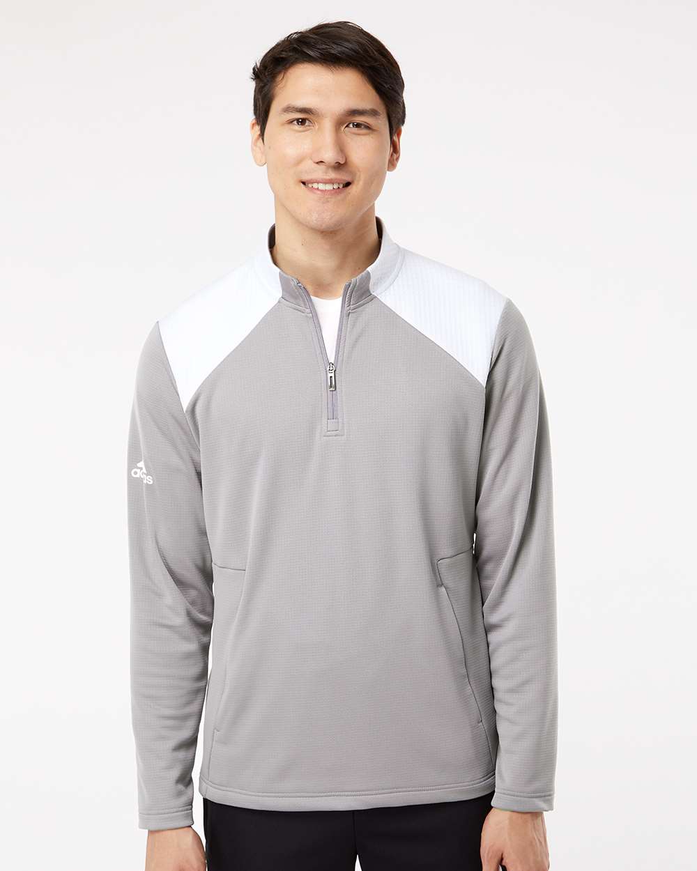 Adidas  A532 Textured Mixed Media Quarter-Zip Pullover #colormdl_Grey Three/ White