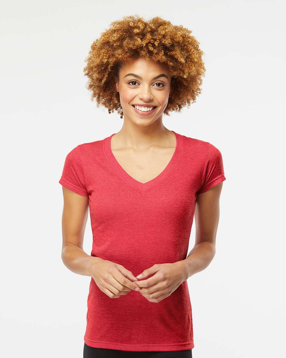 M&O Women's Deluxe Blend V-Neck T-Shirt 3542 #colormdl_Heather Red