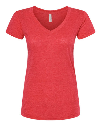 M&O Women's Deluxe Blend V-Neck T-Shirt 3542 #color_Heather Red