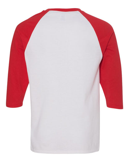 Gildan Heavy Cotton™ Raglan Three-Quarter Sleeve T-Shirt 5700 #color_White/ Red