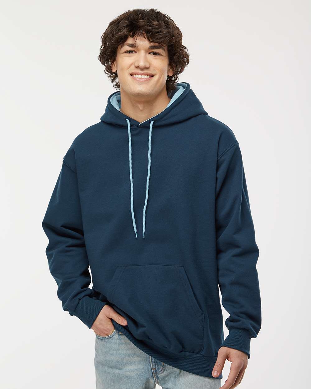 King Fashion Two-Tone Hooded Sweatshirt KF9041 #colormdl_Navy/ Light Blue